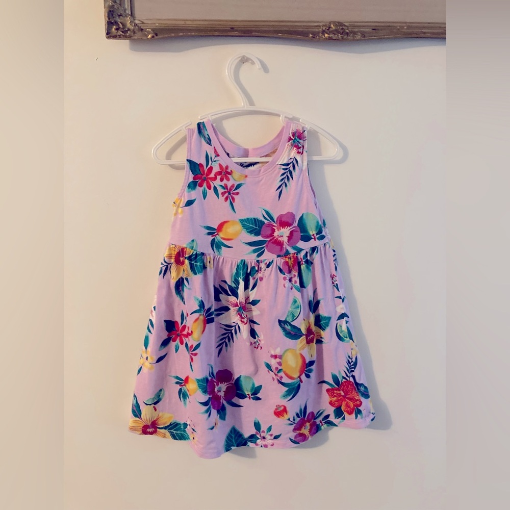 Old Navy Light Purple Tropical Floral Dress with Mangos 100% Cotton Size 3T